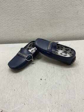 Roberto Cavalli Junior's Navy Blue Leather Moustache Loafer Size: 10.5 US